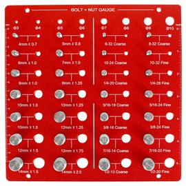 Nut and Bolt Thread Checker, Aluminum Alloy 44 Thread Sizes Checker Thread Identifier Gauge Imperial and Metric Size Precise Nut and Bolt Thread Identifier Measuring Tool for Nut Bolt (Red B)