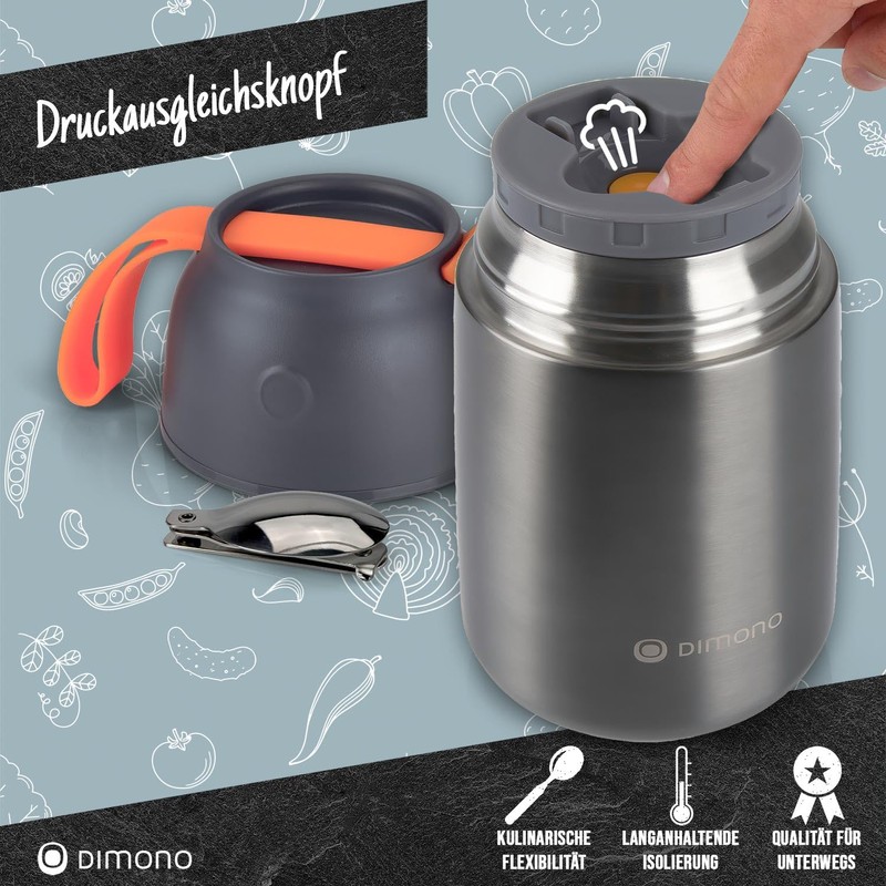Dimono® Thermobehälter Warmhaltebehälter; Lunch-Box To-Go Lebensmittelbehälter Essensbehälter Speisegefäß aus Edelstahl