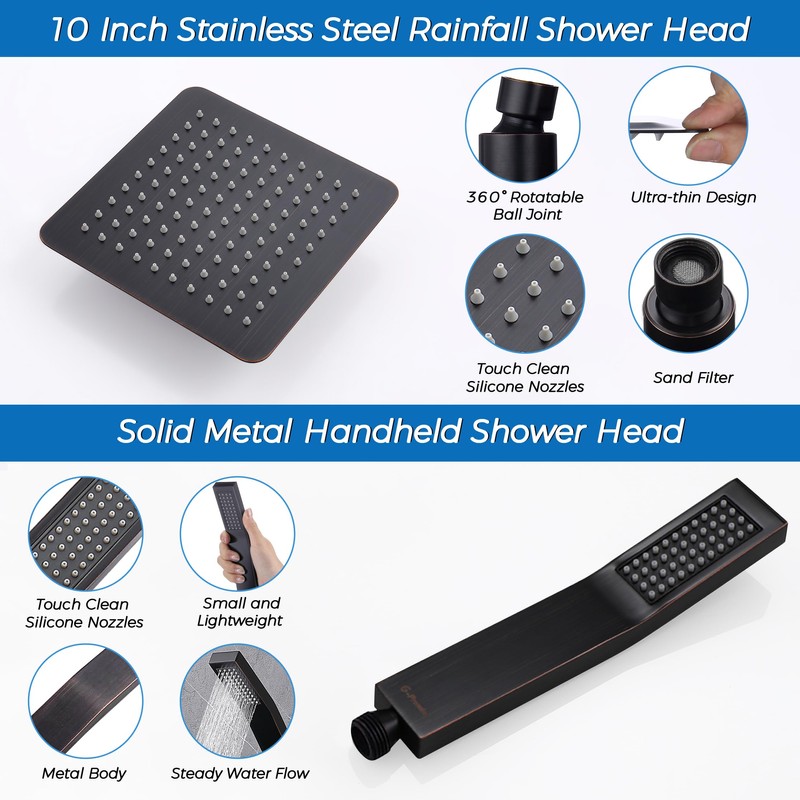 G-Promise All Metal 10 Inches Rainfall Shower Head with Handheld
