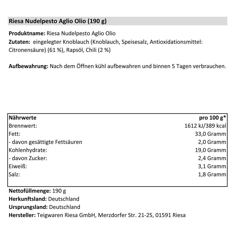 Riesa Aglio Olio Pasta Pesto (3 x 190 g) Pack