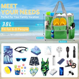 SRISE Mesh Beach Tote for Family - Large Beach Bag for Toys & Vacation Essentials - Green