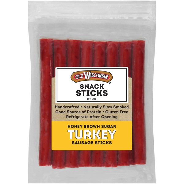Old Wisconsin Honey Brown Sugar Turkey Sausage Snack Sticks, Naturally Smoked, Ready to Eat, High Protein, Low Carb, Keto, Gluten Free, 16 Ounce Resealable Package, Honey Turkey