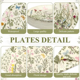 Layhit 202 Pcs Widflower Party Decoration Supplies Floral Paper Plates Napkins Cups Butterfly Wildflower Tablecloth for Spring Summer Birthday Wedding Party(Herbs,Green)