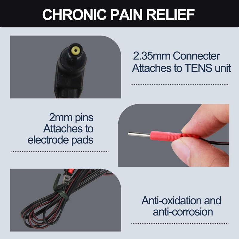 4Pack Lead Wires for TENS Machines, Flexible 2.35mm Electrode Cables,