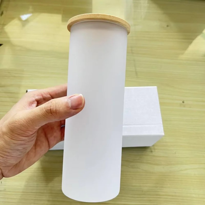Sublimation Blank Beer Glass Cup Can Shaped Frosted with Bamboo