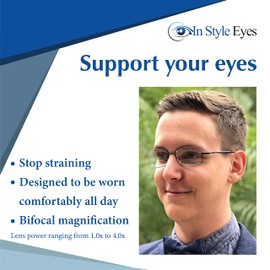 In Style Eyes Enda Middle - Italian Design Bifocal Magnification Reading Glasses - Wired Metal Frame, Non-Polarized Lens - Gold - 2.5x