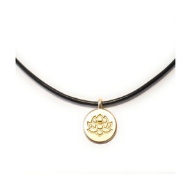 Lotus Flower 18K Gold Plated Brass Pendant Comfort Necklace Leather Cord Spiritual Yoga Meditation Gift Boxed Black 18 Inch