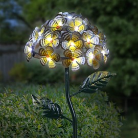 Exhart Garden Solar Lights, Decorative Red Ladybug with Flowers Garden Stake, 21 LEDs, Cute Metal Outdoor Decoration, 8 x 26 Inch