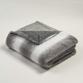 Super Soft Faux Fur Throw Blanket- Royal Luxury Cozy Plush Blanket use for Couch Sofa Bed Chair, Reversible Fuzzy Faux Fur Velvet Blanket 50 Inch x 60 Inch (Grey Stripe)