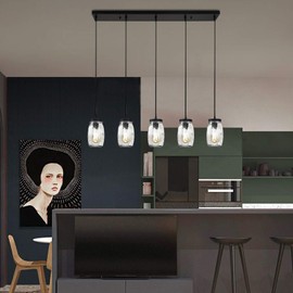 LOYALHEARTDY Ceiling Light Fixture 5-Light Glass Mason Jar Light Flush Mount Light Kitchen Island Pendant Light for Kitchen, Living Room, Dining Room, Hallway, Office, Foyer, Bar E27