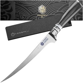 KESSAKU Fillet Knife - 7 inch - Ronin Series - Flexible - Razor Sharp - Forged 7Cr17MoV High Carbon Stainless Steel - Boning, Trimming, Skinning - Wood Handle with Blade Guard