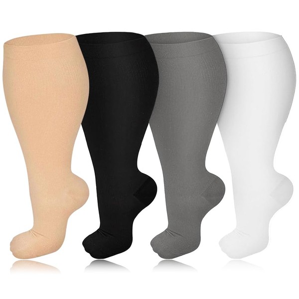 4 Pairs Plus Size Compression Socks for Women & Men,