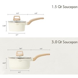 CAROTE 1.5Qt & 3.0Qt Sauce Pan Set with Lid Nonstick Saucepan 4 Pcs Non Stick Sauce Pots Cooking Pot with Pour Spout, Easy to Clean, Small Kitchen Pots Induction Pot, PFOA FREE (White Granite)