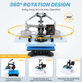 AKEYDIY 12" x 10" Heat Press Machine for T Shirts Multifunction Shirt Press Machine 360° Swing Away Sublimation Heat Press Digital Heat Transfer,Vinyl Heat Press for Tshirt Pillows Bags Mats