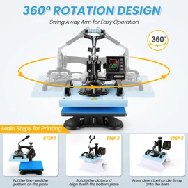 AKEYDIY 12" x 10" Heat Press Machine for T Shirts Multifunction Shirt Press Machine 360° Swing Away Sublimation Heat Press Digital Heat Transfer,Vinyl Heat Press for Tshirt Pillows Bags Mats