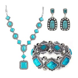 TOEECY Jewellery Set for Women and Girls Turquoise Pendant Necklace Earrings Bracelet Set Jewellery Set Bridal Jewellery Set, Alloy Steel