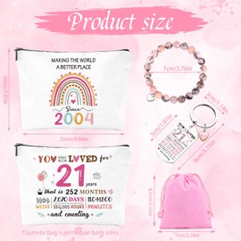Luvsweets 21st Birthday Gifts for Her - 2004 Birthday Makeup Bag, You Have Been Loved For 21 Years Keychain, Healing Bracelets with Heart Charm, 21 Year Old Birthday Gift Ideas for Daughter Sister