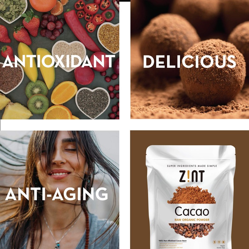 Zint Organic Cacao Powder (16 oz): Raw Non-Alkalized Chocolate With