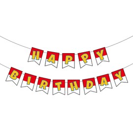 Cartoon Animation Birthday Banner, Cartoon Red and White Birthday Banner Creative Theme Party Hanging Bunting Decoration for Kids Adults Party Supplies Decor
