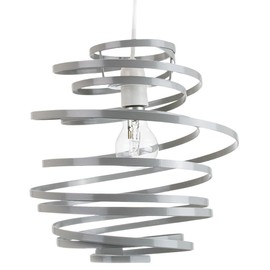 Modern Designer Grey Gloss Metal Double Ribbon Spiral Swirl Ceiling Light Pendant Shade | 23cm Diameter | 60w Maximum by Happy Homewares