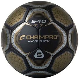 Champro Maverick Soccer Ball, Size 5, Black, Vegas Gold