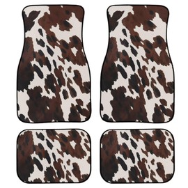 Yzaoxia Cow Pattern Automotive Floor Mats Heavy-Duty Car Floor Mat with Rubber Backed All Weather Car Floor Carpets for Most Sedan, SUV, Truck, Brown Cowhide