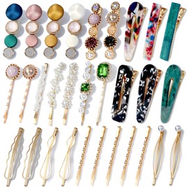 30 Pcs Acrylic Resin Barrettes, Cridoz Barrettes and Hair Clips for Women, Acrylic Hair Clips Resin Hair Barrettes Pearl Hair Clips for Women Banges Hair Accessories