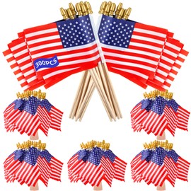 BlissfulTie 300pcs Small American Flags on Stick, Handheld 8 x 5.5 Inchs Mini American Flags with Kid-Safe Golden Spear Top, US Flags for 4th of July Decorations Outdoor, Independence Day Decorations