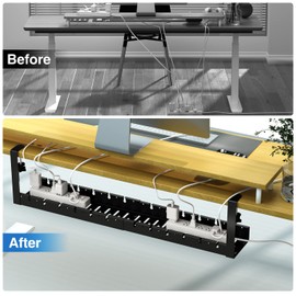 BIWIST BIWIST No Drilling Extendable Under Desk Cable Management, Metal Cable Management Tray Under Desk with Clamp, Retractable Power Strip Cord Holder for Wire Management 31Inch