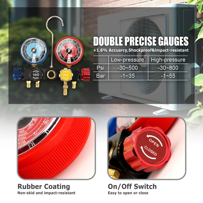 AURELIO TECH UPGRATED Version 4 Way A/C Manifold Gauge Set