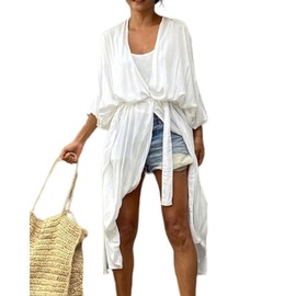 Jarseila Beach Dress Women's Summer Kaftan Cardigan Loose Beach Cardigan Bikini Cover Up Casual Maxi Beach Dress Elegant Beachwear, White