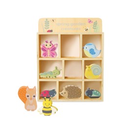 Spring Garden Creatures & Display Shelf, Wooden Toys - Animal Playtive Wooden Toys - Educational Small World Toys for 1 Year Old, Toddler Toys - Early Development & Activity Toys by Orange Tree Toys