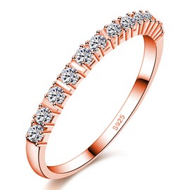 Uloveido 2MM Women's Rose Gold Plated Round Cubic Zirconia Wedding Bands Eternity Stacking Rings J029 (Rose Gold, Size 6)