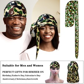 Durag for Men Women Camouflage Silk Durag Designer Durag with Long Tail Waves Cap Satin Durag Designer Durag Camo Women Headwrap