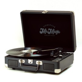 Generic Retro Turntable Suitcase Design Belt Drive 3 Speeds 33/45/78rpm, Built-in Stereo Speakers, USB-C Power Adaptor with RCA Line Out Jack, Aux in, Headphone Jack, USB and SD Card Playback (Black)