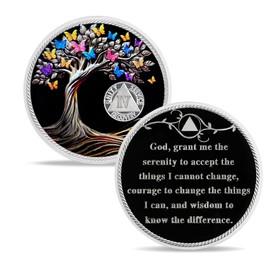 IELCJJ 4 Year Delicate Sobriety Coin, Recovery Colorful Butterfly Tree of Life Sobriety Chip AA NA Medallions Sober Token AA Coin Alcoholics Anonymous Recovery Gifts for Men Women