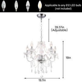 PAPAYA Crystal Chandeliers Clear Chandelier 5-Light Modern Pendant Ceiling Lighting Fixture with Acrylic Crystals & Beads for Girls Room,Living Room,Kitchen Island,Entryway