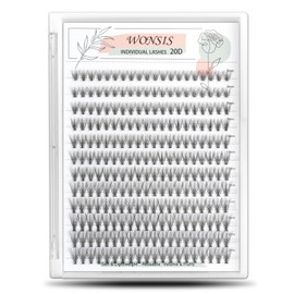 WONSIS Lash Clusters, Individual Lashes, 240 Pcs 20D Individual Lash Extensions, Volume Soft Lightweight Reusable DIY Eyelash Extensions, Thickness 0.07mm C Curl False Eyelashes 8/9/10/11/12mm