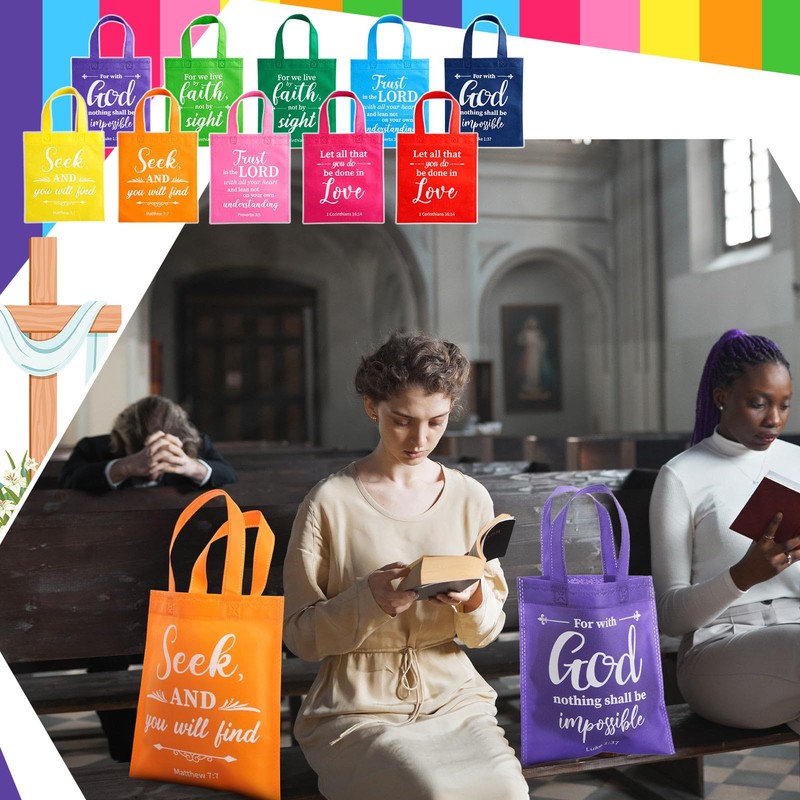 WILLBOND 30 Pcs Christian Tote Gift Bags Reusable Bible Verse