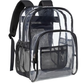 PACKISM Clear Backpack - 17 inch Large Clear Backpacks for School, Heavy Duty Bookbag for Student Boys and Girls, Transparent PVC See Through Backpack for College Work, Black (for age 12 above)