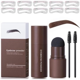 Sello De Cejas, EyeBrow Stamp Kit, Kit de Plantillas para Sellos Para Cejas Reutilizables, 10 Plantillas De Cejas, 2Pinceles Para Cejas, Lápiz de Sombra de LÍnea de Cabello de Larga Duración (Marrón Oscuro)