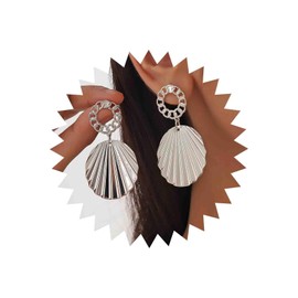 Atentuyi Punk Large Disc Dangle Earrings Silver Metal Textured Circle Earrings Double Disc Drop Earrings Big Exaggerated Disc Earrings Hammered Coin Earrings Jewelry for Women and Girls