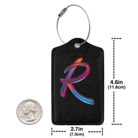 2 Pack Initial Luggage Tags for Suitcase, Colorful Letter Design Cruise Name Bag Tags, Novelty Baggage Identifiers with Full Privacy Cover, Leather ID Label for Women Men Kids Travel, Rainbow Letter R