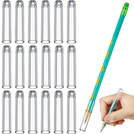 18 Pieces Plastic Pencil Caps, Pencil Tip Protector Cover Clear Pencil Toppers Clear Pencil Caps for Wooden Pencils Extender Holders for Student School Office (White)
