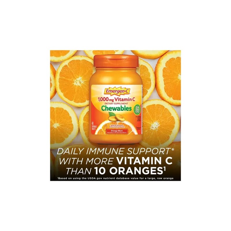 Vitamina C Emergen-C Naranja, Comprimidos Masticables de 1000 mg con