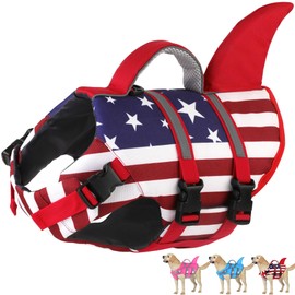 Dogcheer Harness-Style Dog Life Jacket Shark, Reflective American Flag Dog Life Vest for Swimming Boating, High Buoyancy Pet Swim Vest for Small Medium Large Dogs - USA Flag, XL
