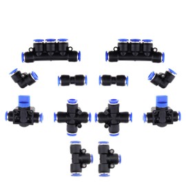 YINETTECH 12 Pcs Pneumatic Push to Connect Fittings Pipe Fitting Kit ID 8mm OD 5/16" Pipe Cross Angle Tee Straight Manifold Hand Valves Professional