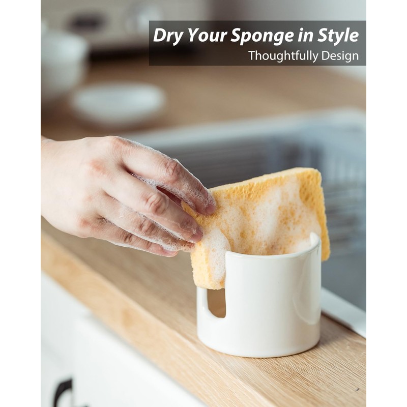 Zoeeker Sponge Holder for Kitchen Sink, Ceramic Dish Sponge Drying