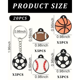 KGDUYC Pack of 20 Mini Football Key Chains, Basketball Baseball Football PVC Key Chain, Mini Football Keychain for Children, Birthday, Guest Gift, Party Decorations