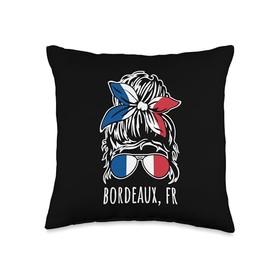 Bordeaux France Messy Hair Bun Bandana Sunglasses Design Throw Pillow